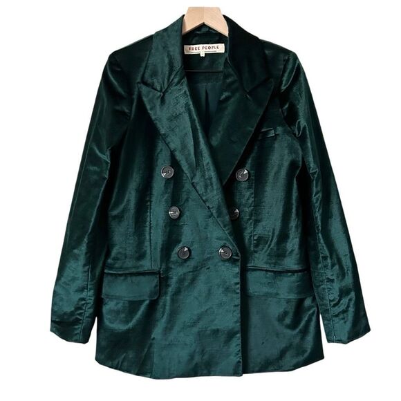 NWT Free People Velvet Ashby Blazer Jade Cotton Viscose Oversized Size Small - Picture 2 of 8